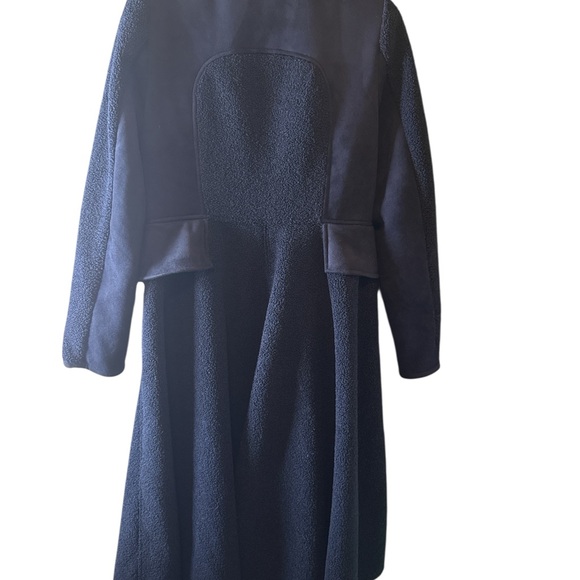 Anthropologie Navy Blue Long Sherpa Suede Coat One Button Front Pockets - Picture 3 of 6